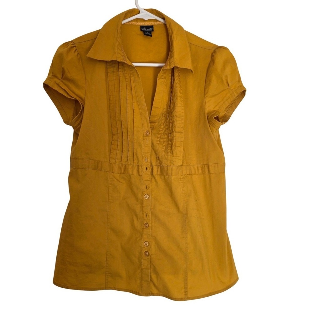 Willi Smith Mustard Yellow Pleated Tuxedo Bib‎ Button Down Blouse Medium